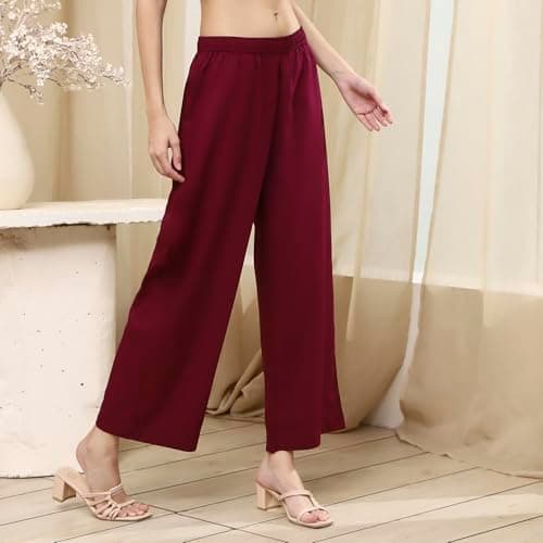 Biba Women Berry Maroon Solid Straight Palazzos_34 4