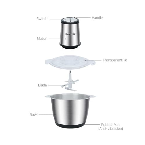 IBELL MT300SM Electric Chopper, 2-Yr Warranty, 3 Litre Stainless Steel Bowl, 800W, Multi Purpose for Cutting Slicing Meat, Vegetables, Nuts & Fruits (Silver) 4