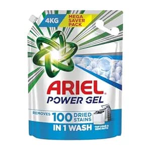 Ariel Power Gel Liquid Detergent for Top Load & Semi Auto – 4kg | Removes 100 Dried Stains in 1 Wash | Faster Dissolving | Long-Lasting Fragrance | Color Protection | At the price of Powders