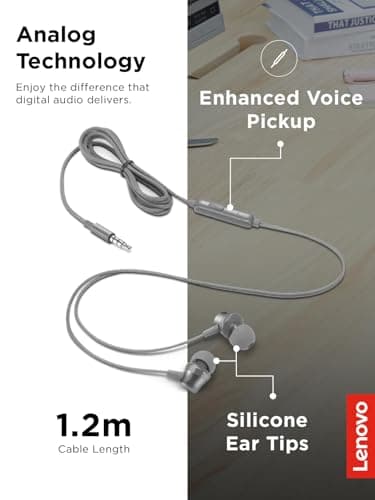 Lenovo 110 Analog in-Ear Wired Earphone with 3.5 mm Audio Jack, Noise Isolation, Built-in Mic & Inline Controls, Comfortable Fit, Grey – Universal Compatible Earbuds for Music & Calls 4
