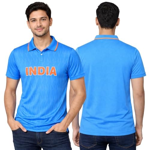 Unirec | India Cricket Fan Polo Jersey Tshirt | Lightweight Breathable Comfortable Sportswear | Team Cricket Sports Wear T-Shirt Blue for Men - Small
