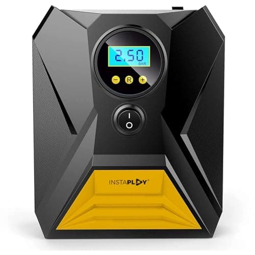 INSTAPLAY AIR Digital Tyre Inflator for Cars & Bikes | 150 PSI & 12V DC Portable Air Compressor Pump with LED Lights | Fast Inflation, Digital Pressure Gauge with Multiple Nozzle | Car Accessories