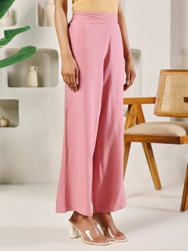 FIORRA Women's Light Pink Rayon Solid Palazzo BTM022 3