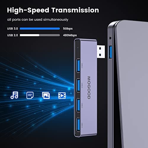 MOGOOD USB Hub For Laptop,USB Hub 3.0 USB Splitter Ultra-Slim Data USB Hub [Charging Not Supported] Multi USB Port Expander Adapter Station For Laptop,Windows PC,Mac,Printer,Flash Drive,Mobile HDD 5