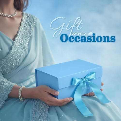 RBS® - Foldable Gift Box with Ribbon 23 x 16 x 10cm Gift Boxes for Packaging (1 Pack) Multi-Purpose Gift Boxes for Presents Reuse Gift Packing Box Decorative Hamper Box (Blue Sky) 5