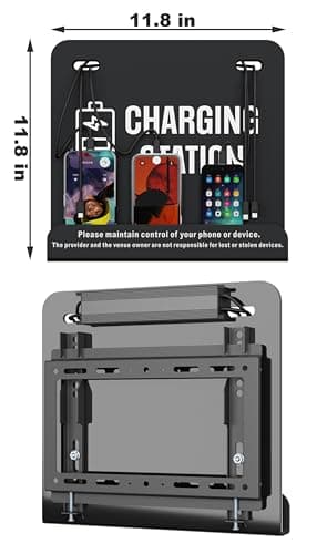 6-Port Mini Wall-Mounted Cell Phone Charging Station Compatible with 3 Type-C, 2 Apple, 1 Micro USB, Ideal for Hospital, City Hall, Shelter, Bank, Hotel, Gym, Airport, Stadium, Park, Library (Black) 3