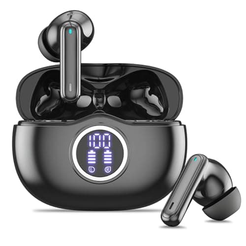 Fhumsh Wireless Earbuds, 50H Playback LED Digital Display Ear Buds with Bluetooth 5.3 Headset, Earphones for Running/Workout -Black
