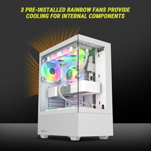 Ant Value Tempered_Glass CV100 Mid-Tower Computer Case/Gaming Cabinet Â– White | Support ATX, M-ATX, ITX | Pre-Installed 2 Top & 1 Rear Rainbow Fans 2