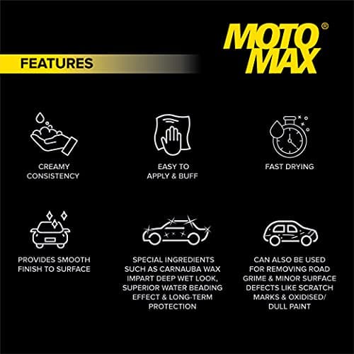 Motomax Cream Polish, 60gm with Carnuba Wax, with Sponge, Clean Polish Shine Cars, Bike, Motorcycle| Long term Protection from pollutant, rain water repellant | Shine painted, plastic & metal surfaces 3