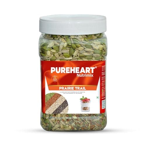 PUREHEART Prairie Trail 5-Seed Mix – Flax, Chia, Pumpkin, Sunflower & Watermelon Seeds | High Protein, Omega-3, Fiber | Healthy Crunchy Snack & Salad Topping | Gluten-Free & Nutritional – 800g