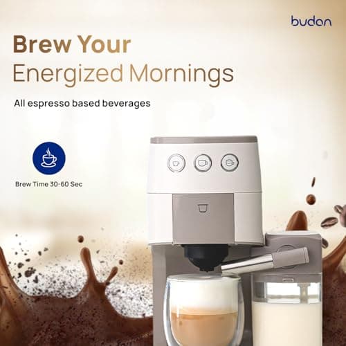 Budan One Touch Coffee Machine | 2 in 1 Coffee Machine - Capsule(POD) + Fresh Ground Coffee | Perfect 15 Bar Pressure Espresso Machine for Espresso & Cappuccino etc with Integrated Milk Container 3