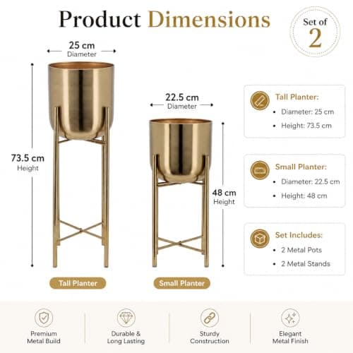 INDIAN DECORMART Metal Decorative Modern Indoor Planters Flower Pots Home Garden Decor Planter for Living Room Bedroom Interior 4
