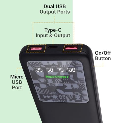 ZEBRONICS MB10000S15 Power Bank, 10000 mAh, Rapid Charge, 22.5W Output, Dual USB Output, PD 3.0 Type C, Built in Protections, Percentage Indicator, Made in India, Black 3
