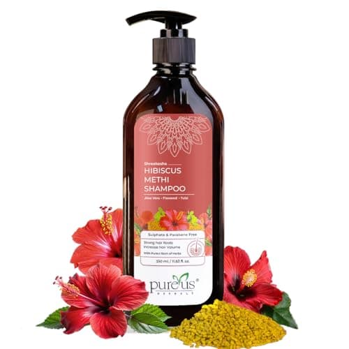 Pureus Herbals Shreekesha Hibiscus Methi Herbal Shampoo Sulphate & Paraben Free for Hair Growth, Conditioning Strong Roots & Increased Volume – With Aloe Vera, Flaxseed & Tulsi – 350 ml