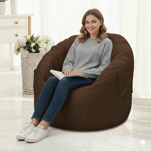 Premium Lounge Bean Bag Sofa-Tan| Ultra-Comfort Leatherette Single Seater Sofa Chair| Modern Living Room Lounger with Side Pocket (Cover Only Without Beans) 5XL-Size (Tan) 5