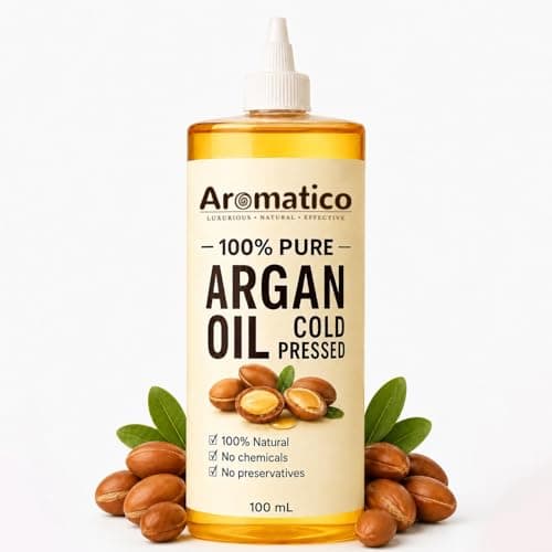 AROMATICO 100% Pure Cold Pressed Argan Oil for Hair – Frizz Control, Smooth & Shiny Hair Care Oil, Lightweight Non Sticky Formula for Daily Use, Natural Multipurpose Beauty Oil – 100 ml
