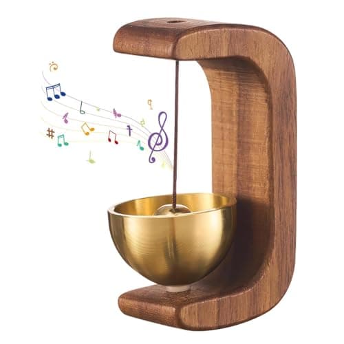 Winkelen Beech Wooden Door Chime with Brass Bell, Dopamine Door Bell for Home, Self-Adhesive Doorbell, Serene Acoustic for Home & Shop, Shopkeepers Door Chime, Ideal Housewarming Gift (Dark Wood)