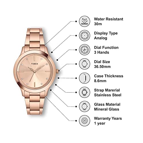 TIMEX Analog Watch for Women with Pink Round Dial & Rose Gold Stainless Steel Bracelet Band Water Resistant Women's Wrist Watches - TWEL98SMU07 2