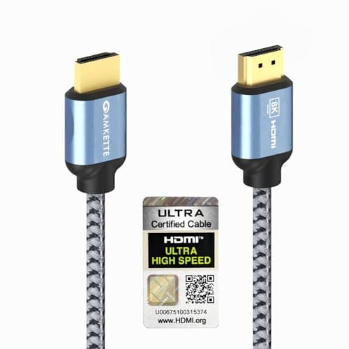 Amkette Ultra High Speed HDMI 2.1 Cable (5m/16.4ft) | 8K@60Hz, 4K@120Hz | 48Gbps | Certified with QR Code | eARC, HDR10+, VRR Support | Gold-Plated Connectors | Braided HDMI Cable for TV, PS5, Xbox