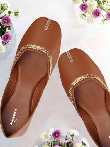 CatBird Women's Tan Mojari Traditional Punjabi Jutti Ethnic Shoes 7 UK 3