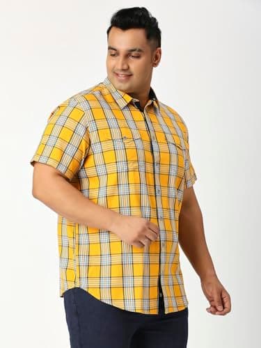 Thomas Scott Men Plus Size Half Sleeves 100% Cotton Checks Shirt (Tango, 4XL) 2
