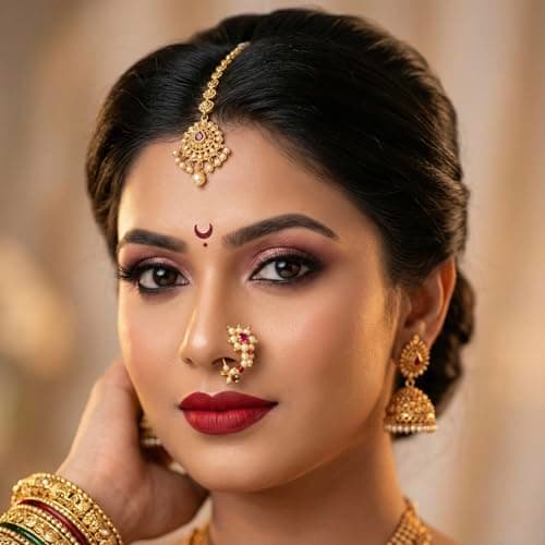 KYOOT JEWELS Maharashtrian Nath Combo Nose pin without piercing Pearl Diamond Gold Plated Nathni Clip On Ruby Green Moti Nose Ring For Women (Combo 1) 2
