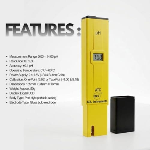 GK Instruments Digital Pen Type PH Meter with Calibration Accessories for Water Testing, Portable PH Tester for Aquarium, Drinking Water, Pool (Pack of 1) 4