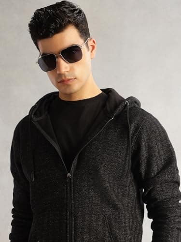 Thomas Scott Men's | Regular Fit | Long Sleeves | Zip Closure | Front-Open | Dry Clean | 2 Pockets | Knitted | Hooded | Sweatshirt (TMSTHOODIE100_Black_S) 2