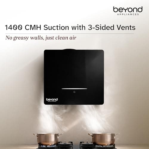Beyond Appliances Cube Pro Plug N Play Ductless Kitchen Chimney | 1400 CMH | Auto Clean | 5-Stage Charcoal Activated Filter | Touch Control | 3-way Suction | 48dB Low Noise | Black | PAN INDIA SERVICE 2