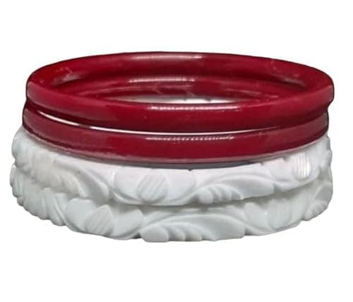 HAPPYCRAFT Original Shakha Pola Bangles for Married Women (Pack of 4) | Traditional Bengali Red White Bangles Set | Daily Ritual Puja | Classic Ethnic for Traditional Bengali Saree Styling
