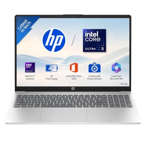 HP 15, Intel Core Ultra 5 125H (16GB DDR5, 1TB SSD) FHD, IPS, 15.6''/39.6cm, Win11, M365 Basic(1yr)*Office24, Silver, 1.65kg, fd1255TU, Intel Arc Graphics, FHD Camera w/Shutter, AI Powered Laptop