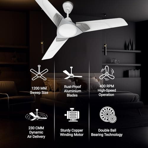 Polycab Aereo Plus Star Rated, 1200mm Ceiling Fan For Home | High Speed & Air Delivery | Saves Up To 33% Electricity, Rust-Proof Blades, 52 Watt | 3-yr Warranty【Pearl White Cloud Grey Silver】 4