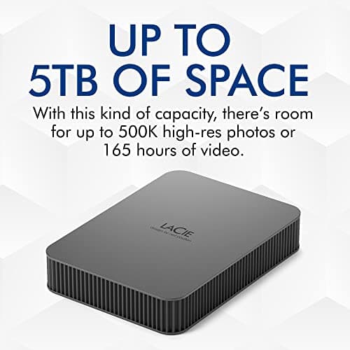 LaCie Mobile Drive Secure 2TB External Hard Drive Portable HDD - Space Grey, USB-C 3.2, for PC and Mac, Post-Consumer Recycled, with Adobe All Apps Plan and Rescue Services (STLR2000400) 2