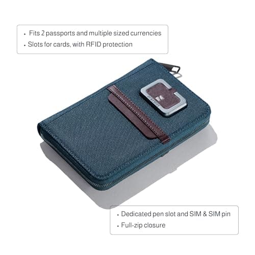 scarters Traveller's Trope | Gift Set of 2 – Passport Zip Wallet + Metal Luggage Tag | Travel Organiser for Cards & Currency | Vegan Leather | Gift for Travellers & Corporate (Deep Blue) 3
