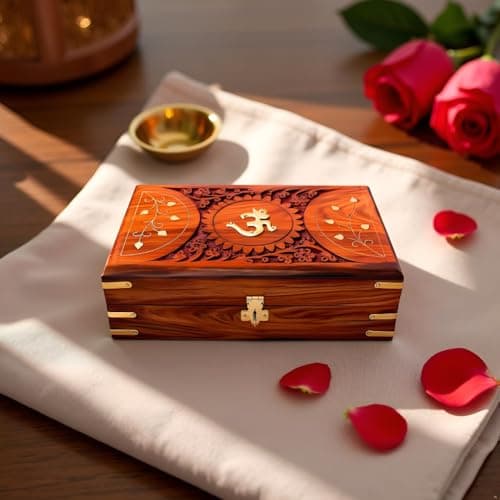 RGrandsons Handmade Wooden Jewellery Box for Women Jewel Organizer Hand Carved with Intricate Carvings Gift Items - Om Design (Size: 6.0x4.0_) ॐ() 6