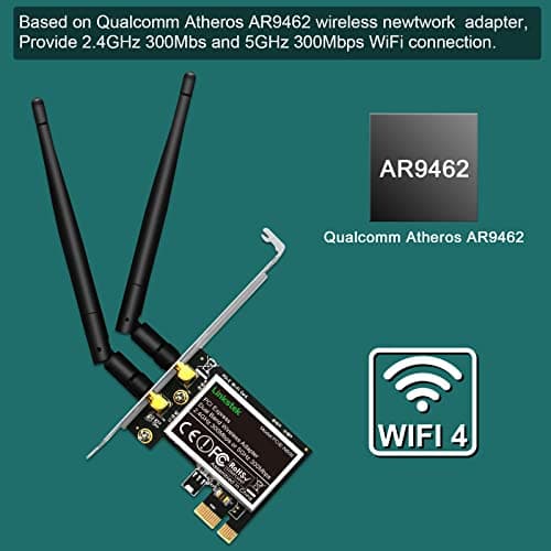 LinksTek Wireless N 600Mbps (2.4GHz 300Mbps and 5GHz 300Mbps) PCI-E Wi-Fi Adapter-PCIE Wi-Fi Card-Wireless Network Adapter for Windows 10 8.1 8 7 XP and Windows Server (32/64bit) PCs (PCIE-N600) 2