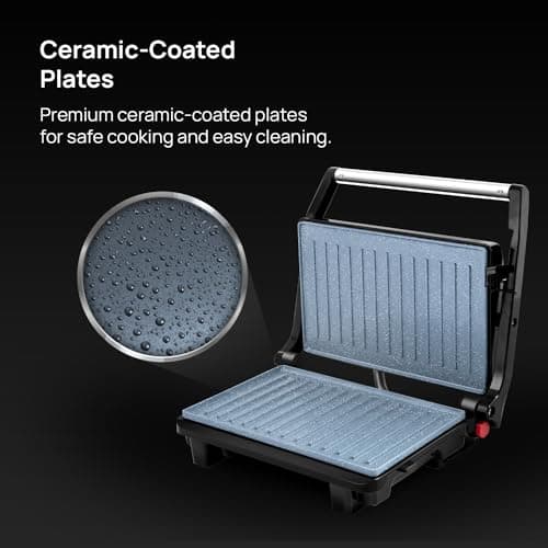 Wipro Elato BS202 1000 Watt Ceramic Grill Sandwich Maker, Scratch Resistant, 180° Open Sandwich Griller, Auto Cutoff, Non Toxic BPA, PTFE & PFOA Free, 2 Year Warranty, Regular Bread Size for 2 Slices 2