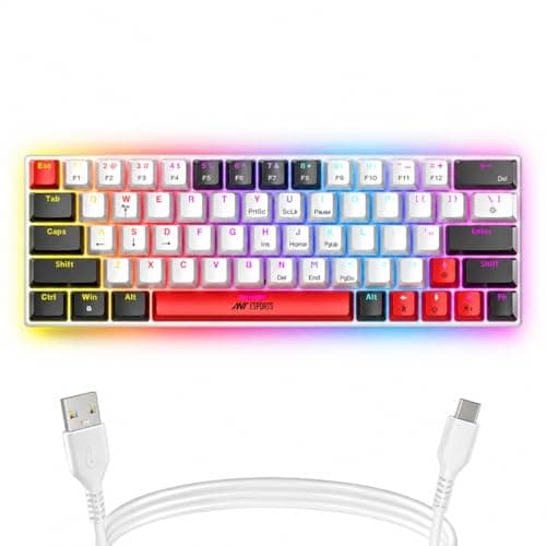 Ant Esports MK1200 V2 Mini 60% Mechanical Gaming Keyboard with Red Switches| 63-Key Compact Wired Keyboard |Rainbow RGB Backlit |26-Key Anti-Ghosting|Double-Shot Keycaps|USB for PC & Laptop