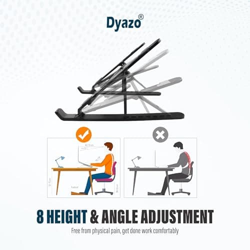 Dyazo ABS Plastic Laptop Stand Height & Angle Adjustable | Foldable | Portable | Laptops Raiser Compatible for MacBook, Lenovo, HP, Dell & Other notebooks Upto 15.6 inch (Black) 4