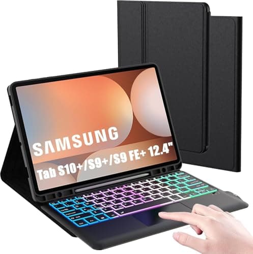 JUQITECH Keyboard Case Compatible with Samsung Galaxy Tab S10 Plus/S9 Plus/S9 FE Plus/S8 Plus/S7 Plus/S7 FE 12.4 Inch, Backlit Smart Touchpad