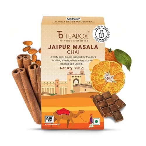 Teabox Jaipur Masala Chai 250 Grams | Inspired by the opulent palaces of Jaipur, a chai blend made with real spices | Blended With Cinnamon,Almond & Natural Orange