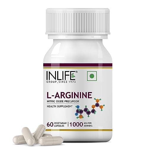 INLIFE L-Arginine 1000mg, Nitric Oxide & Muscle Stamina, 60 Veg Capsules (Pack of 1)