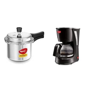 Favourite Outer Lid Non Induction Aluminium Pressure Cooker, 3 Litres, Silver & Pigeon by Stovekraft Brewster Coffee Maker. A Small Size Coffee Maker of Home Machine (Black)