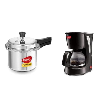 Favourite Outer Lid Non Induction Aluminium Pressure Cooker, 3 Litres, Silver & Pigeon by Stovekraft Brewster Coffee Maker. A Small Size Coffee Maker of Home Machine (Black)