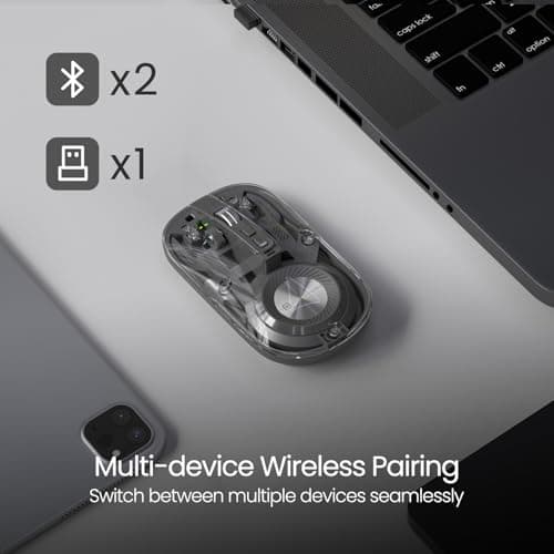 Portronics Toad 8 Transparent Wireless Bluetooth Mouse with Dual Wireless (BT + 2.4 GHz), Rechargeable Battery, Noise-Free Clicking, Show/Hide Desktop, Multi-Device Pair, Adjust Sensitivity (Grey) 5