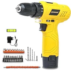 Tomahawk 12V Cordless Drill/Screwdriver | 10mm Keyless Chuck, 600 RPM, 24Nm Torque, 18+1 Settings | LED Light, Spirit Level, 1×1.5Ah Battery, Carry Case, 25-Piece Accessories | DIY & Home Use