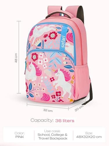 Safari Uniflora School Bag For Girls, Capacity - 36L, 2 Compartments Backpack For kids 3