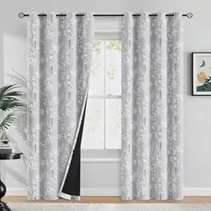 BFAM Floral Print 100% Blackout Curtain with Black Linning at Back, Floral Print Curtains for Living Room/Bedroom Thermal Insulated Energey Saving Blossom Curtain, Pack of 1 Curtain