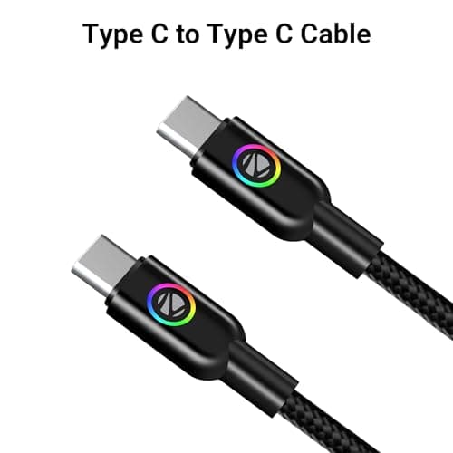 Zebronics Wattz 60CC3 Type-C to Type-C Braided Cable, PD 60W, Upto 480Mbps Data Sync, 1 Meter, Durable, Charge & Sync, Rapid Charging, Multicolor Breathing LED, For Laptops, Tablets, Mobiles (Black) 2