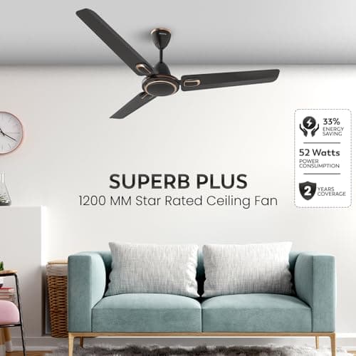 Polycab Superb Plus 1200mm Star Rated Ceiling Fan For Home | High Speed & Air Flow, 100% Copper | Saves up to 33% Electricity | 2 years warranty【Smoke Brown】 2